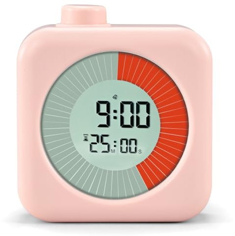 BlueSwan Minuteur visuel numérique 3 en 1 avec minuterie, horloge et fonction alarme, compte à rebours de 60 minutes pour enfants, maison, cuisine, salle de bain, toilettes, école, rose