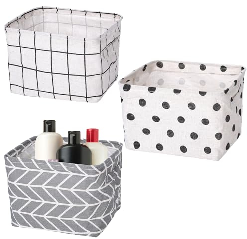 Sliverdew 3 unidades de almacenamiento de tela con asas, 20 x 16 x 14 cm, organizador de almacenamiento pequeño, cesta de almacenamiento, resistente al agua, plegable, para Drawer Cosméticos Baño