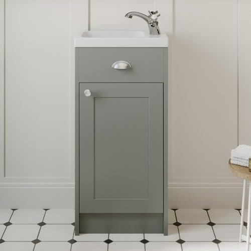Baystone® 400mm Traditional Bathroom Vanity Unit with Wash Basin Ceramic Sink, Single Door, Cloakroom Storage Furniture Under Basin Cabinet, Floorstanding Cabinets Grey