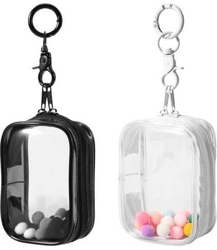 NQEUEPN 2pcs Clear Figure Display Bag, Blind Box Display Bag with Keychain Portable Small Doll Storage Bag Mini PVC Doll Bag Carrying Case for Mini Figure Doll Collectors(Black, White), 29353