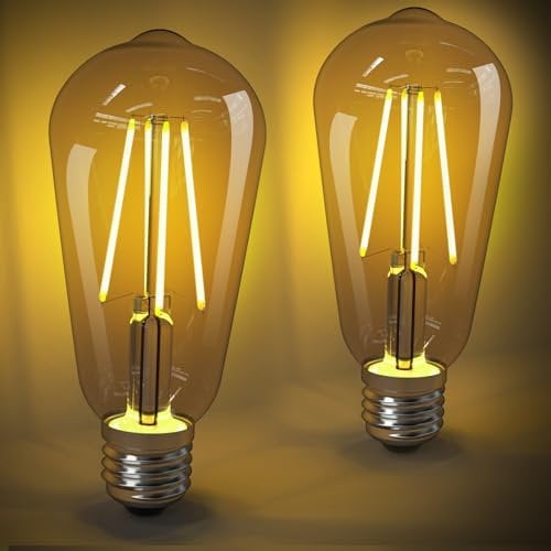 Volxon E27 Vintage Light Bulbs, 2700k Warm White Dimmable LED Bulbs, ST58/ST64 Edison Screw Bulb 820Lumen, Antique Style Retro Amber Glass LED Filament Bulb, 2 Pack