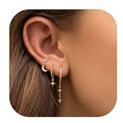 Goiern Ohrringe Set 3 Paar 18k Vergoldet Ohrstecker Set Mond Und Die Sterne Zirkonia Ohrringe Vergoldete Creolen mit Anhänger Minimalistische Earings
