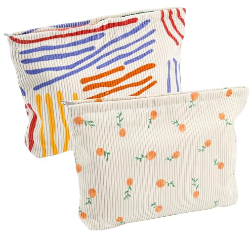 HEKOBAG 2 Pcs Trousse de Toilette Voyage Trousse de Maquillage en Velours Côtelé Sac de Voyage pour Maquillage Petite Trousse de Toilette Voyage Petite Pochette Maquillage pour Femme, Fille, Voyage