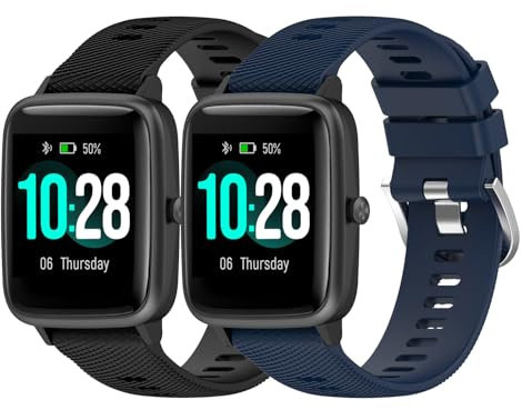 Garmcool 2 Pack 18mm Bracelets Compatible avec Garmin Venu 2S/Venu 3S/Vivoactive 4S/Forerunner 255S Bracelet Noir Bleu Nuit Sangles Sport Silicone pour Hommes Femmes