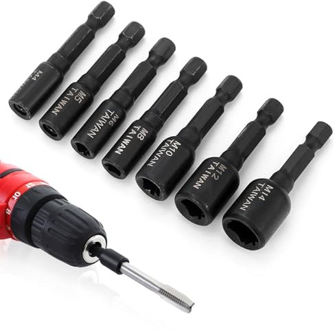 Sertay 7 Pièces Adaptateur Douille Robinet, Jeu Foret Professionnel avec Écrou Douille, Tige Hexagonale Embout Visseuse pour Électrique Perceuse à Main