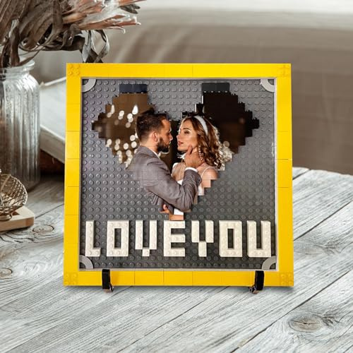 Personalisierte Foto Bauklötze Puzzle - Individuelles Herzförmiges Bild Love You Steine Puzzle mit Fotorahmen - DIY Romantische Wohnkultur Jahrestag Geburtstag Geschenke für Sie, Ihn, Liebende, Paare