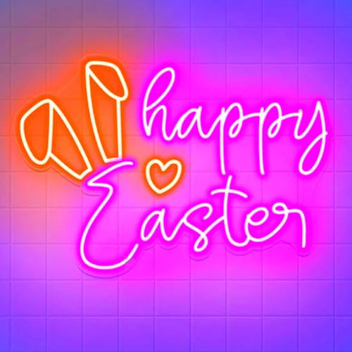 HFHungkeong Neonschild Happy Ostern LED Osterlichter Dekoration für Wand Schlafzimmer Wohnzimmer, Dimmbares Oster Neon Schild Leuchtbanner für Ostergeschenke, 43x25.4CM, USB-Betrieben