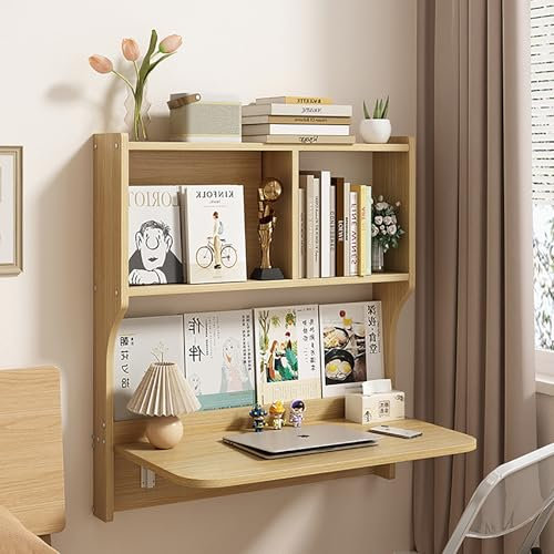 FAXJRU Wandtisch Klappbar,Wandklapptisch,Wandtisch Schreibtisch Klapptisch Mit Ablagefach Und Schublade, Klappbar Laptoptisch Computertisch Multifunktion Wandmontage Holz(Log)