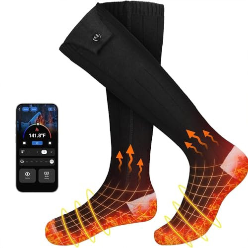 Heated Socks,APP Control Electric Socks Foot Warmer,Rechargeable Heated Socks,5000 mAh Extra Large Battery,Washable Thermal Socks Battery Socks,For Outdoor Skiing,Winter Camping,Hiking (1 pair)