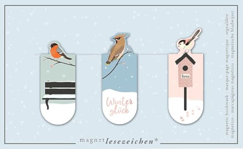 Magnetlesezeichen Winterglück 3er Set | Bookmarker | magnetisches Lesezeichen charmant illustriert | Wintervogel | Geschenk für Buchliebhaber