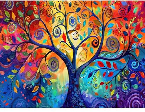 Jigsaw Puzzles for Adults 1000 Piece, Colorful Tree of Life Puzzle 1000 Pieces,Decompressing Intellectual Educational, Unique Brain Teaser.