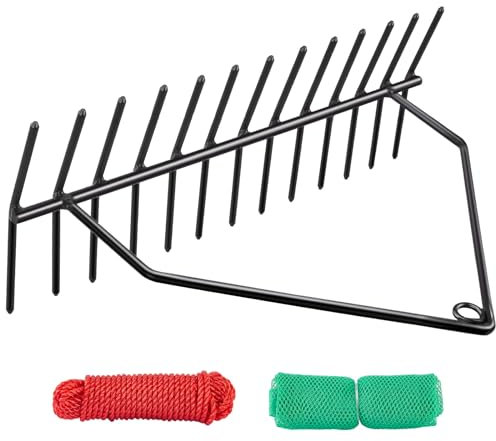 SILFISC 24 Aquatic Weed Rake, 8.6 Steel Rod Lake Weed Cutter, One-Piece Welding, No Assembly Required, Lake Weed Rake for Pond Beach Landscaping, Perfect Tie Hole, 30ft Thicker Rope and The Net
