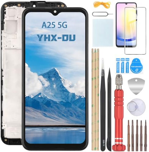 YHX-OU OLED Écran LCD avec Châssis pour Samsung Galaxy A25 5G Écran Complet Tactile LCD Display de Rechange avec Film de Protection D'écran et Outils Noir