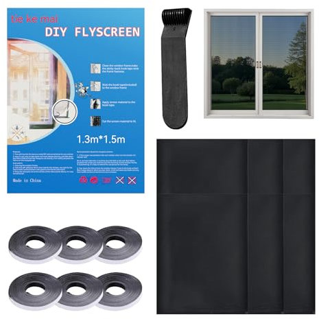 6 Stück Fliegengitter Fenster Schwarz, 130 * 150 Cm Fenster Insektenschutz, Lieferung Mit 6 Rollen Selbstklebendem Band, Moskitonetze Für Fenster, Geeignet Für Wohnräume, Terrassentüren, Oberlichter