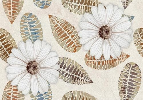 Fototapete 3d Tapeten 3d Effekt Tapeten Vliestapete Flora Einfache Rustikale Bunte Blätter Weiße Blumen Hintergrund Wand 150cmx105cm Wohnzimmer Schlafzimmer Wanddeko Design Wand Dekoration