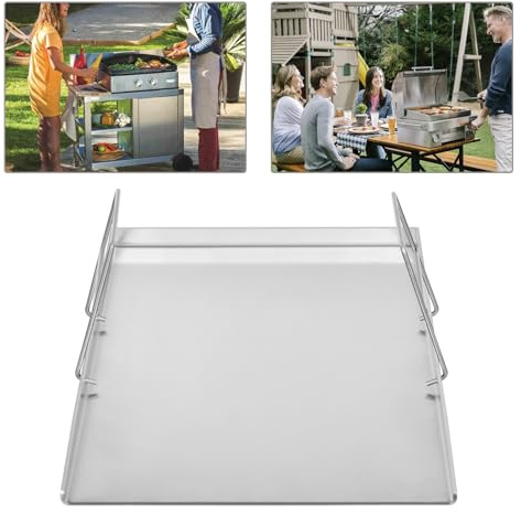 Fridgestea Plancha de acero inoxidable, 48 x 34 cm, universal, para barbacoa de gas y horno, incluye 2 asas, apta para lavavajillas, color plateado