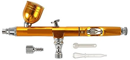 Pistolet à Peinture, Aérographe double Action, buse de 0.3mm, pistolet de pulvérisation, brosses de décoration de gâteaux rou/or for manucure des ongles avec clé et paille,Contrôle de Haute Précision