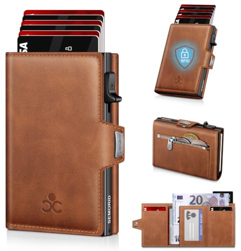 SEMORID Geldbörse Herren, Portmonee Herren mit Münzfach & RFID Schutz, Slim Wallet Pop-up Kartenetui Herrens, Geldbeutel Herrens für 9-11 Karten ID-Fenster Geldscheinfach Smart Wallet for Men (Braun)