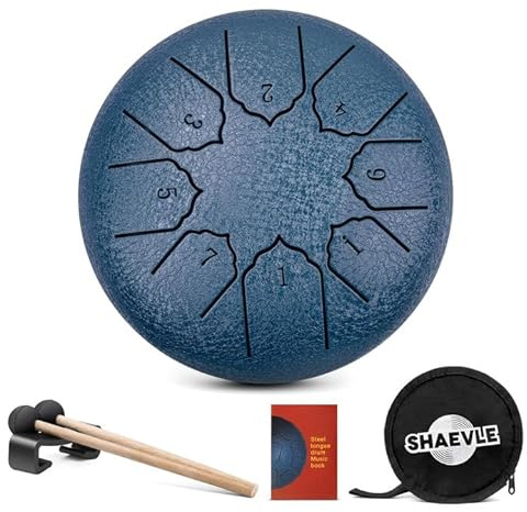 Shaevle Steel Tongue Drum 6 Zoll 8 Noten Calm Drums | C Key Rain Drum Tragbare Handpan Drums Chakra Percussion Instrument mit Schlägeln Schlagzeug Tasche Musikbuch