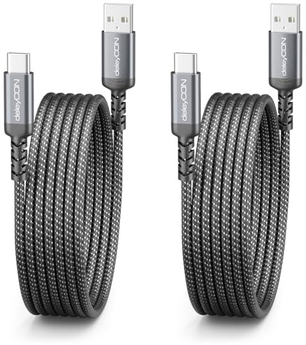 deleyCON 2x 2m Câble USB-A vers USB-C Câbles de Charge Câble de Données pour iPhone 17 15 16 Pro Max Air Galaxy A16 A56 S25 S24 S23 Pixel iPad Pro Air Tablette AirPods Notebook Switch PS5