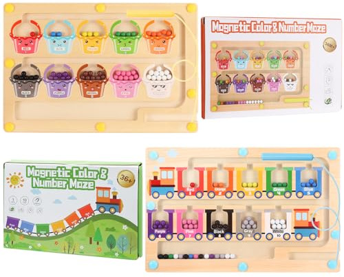 Kaisibum 2 Stück Magnetspiel Labyrinth,Montessori Spielzeug ab 3 4 5 Jahren | Lernspiele Motorikspielzeug, Klassifizierung der Farben, Kinderspielzeug Geschenk für Jungen und Mädchen, Tee und Zug
