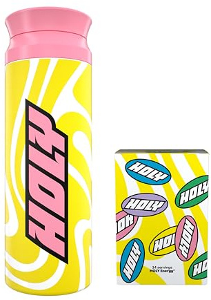 HOLY Energy Starter Set mit Thermo Shaker - 2x7 Sorten mit fruchtig-intensivem Geschmack - Drink mit mikroverkapseltem NewCaff & Grüntee-Extrakt - Vegan & zuckerfrei