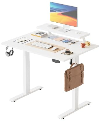 Agilestic Höhenverstellbarer Schreibtisch mit flexiblem Monitorständer | Schreibtisch höhenverstellbar elektrisch 100 x 60 cm, 2 Speicherplätze, Stehschreibtisch für Homeoffice, Weiß