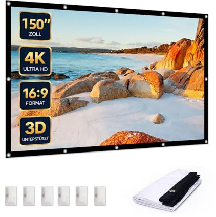 Leinwand Beamer,150 Zoll 16: 9 HD,Tragbare Faltbar Anti-Falten Doppelseitige Beamer Leinwand Outdoor für Camping,Heimkino,Schule,Treffen
