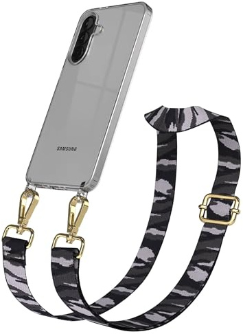 EAZY CASE Handykette - Verstellbares Taschenband kompatibel mit Galaxy A37, Schulterriemen, Handykordel mit Silikon Hülle, Umhängetasche, Grau Camouflage Gold