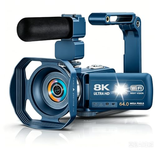 8K Video Camera Camcorder 64MP Wifi IR Night Vision Webcam Camcorders | Vlogging Cameras for YouTube with 18X Digital Zoom 3.0”Touch Screen Stabilizer, Mic, 64G SD Card, Remote Control, 2 Batteries