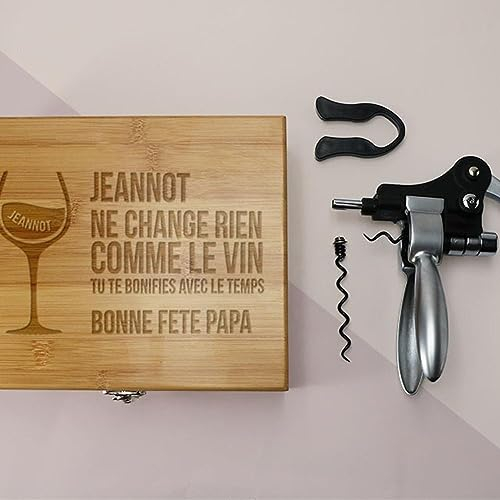CADEAUX.COM - Coffret Sommelier Personnalisé - 3 Accessoires Sommelier - Tire Bouchon - Coupe Capsule - Mèche Supplémentaire - Idée Cadeau Personnalisé Avec Prénom Et Message - Fête des Pères
