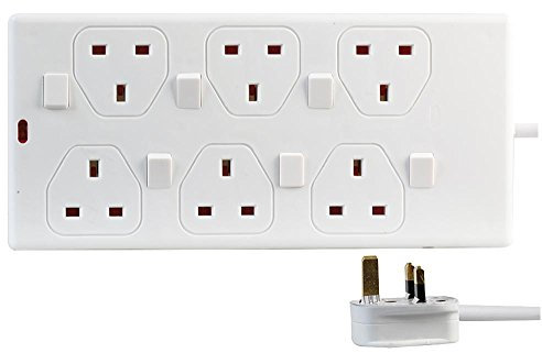 PRO ELEC PEL00030 6 Gang Individually Switched Extension Lead 3m, White