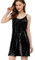 Allegra K Mini Robe de soirée à Paillettes Scintillantes à col en V et à Bretelles pour Femmes Noir S
