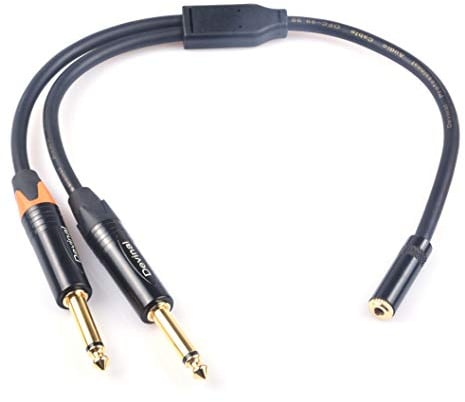 Devinal Cavo splitter da 3,5 mm a doppio 1/4 Y, adattatore TRS femmina da 1/8 a doppio TS maschio da 6,35 mm, convertitore stereo mini jack femmina a mono da 2 quarto di pollice, 0,3 m