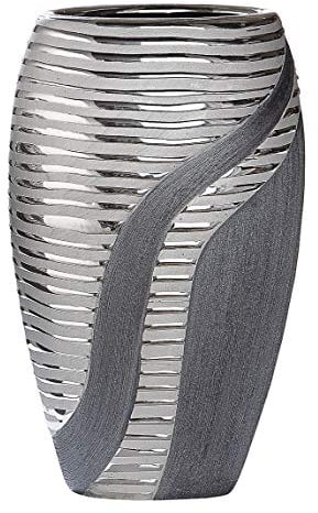Moderne Dekovase Blumenvase Tischvase Vase aus Keramik Silber Anthrazit Höhe 19,5 cm
