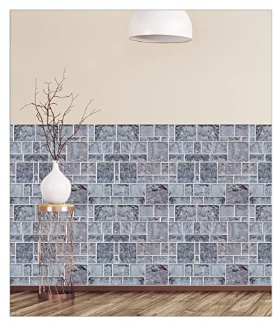 Relaxdays Wandpaneele selbstklebend, 5er Set, dekorative Steinoptik, 3D Paneele, Fliesen, PVC Steinwand, 50x50 cm, grau