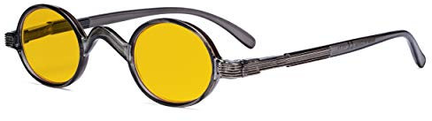 Eyekepper Blaulicht-Schuztbrille - Anti-Computer-Bildschirm Blendung, UV-Strahlung schutz Rund Brillen für Damen und Herren. Benrsteinfarbiger Filtergläser mit Federscharnieren - Grau +1.75