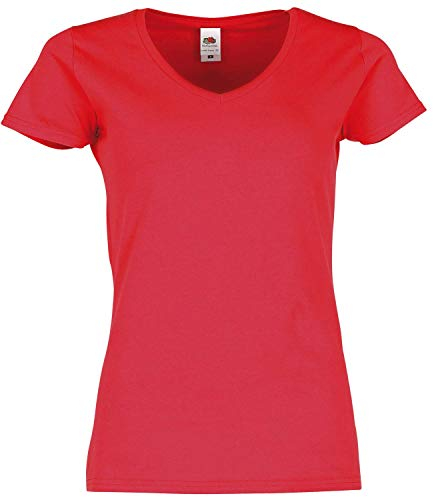 Fruit of the Loom Ladies Iconic 150 V-Neck T-Shirt, Farbe:rot, Größe:L