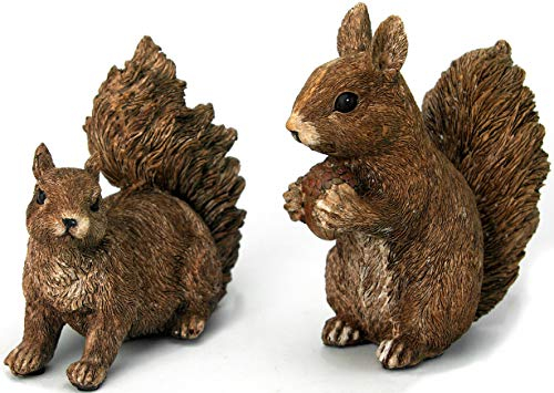 GeKi Trend Eichhörnchen Paar Deko-Figur Garten 2er Set wetterfest in Holz-Optik 13 cm und 15 cm groß