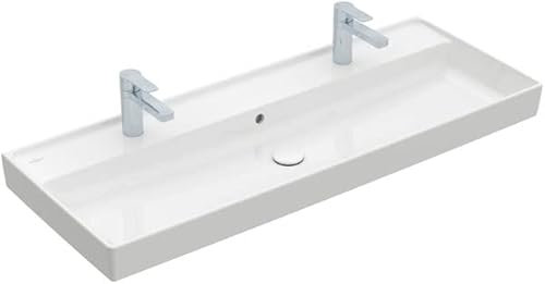 Villeroy & Boch Collaro lavabo suspendu, 1200 x 470 mm, 2 trous de batterie, pas de débordement, pas de mise à la terre, 4A33C1, Couleur : Blanc Ceramicplus - 4A33C1R1