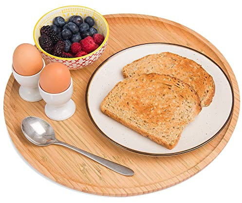 Dan&Co Bamboo Round Wooden Tray, Serving Platter or Plate, Stylish 35.5cm Large Tray, Eco Friendly Food Serving, Drinks, Tea, Coffee, Breakfast, Decorative Tray