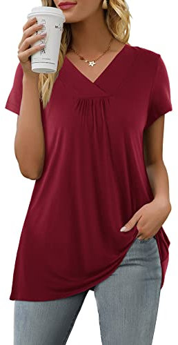 Florboom Ladies Short Sleeve Summer Tunic Tops Loose Casual Tshirts Burgundy Size 18 20