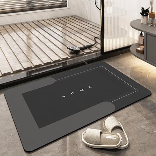 Super Absorbent Bath Mat Non Slip Anti Mould Quick-Drying Bathroom Mat Simple Kitchen Door Mat Machine Washable Large Living Room Carpet (40 x 60 cm, Rectangular Dark Gray)