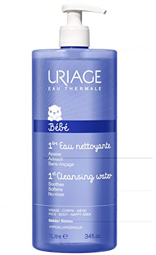 Uriage Bébé Eau Nettoyante ohne Abspülen mit Bio-Edelweiß - Reinigt, Beruhigt und Pflegt die zarte Babyhaut - Ultra-praktische Pumpe - Ohne Seife - Gesicht & Körper - Physiologischer pH-Wert - 1L