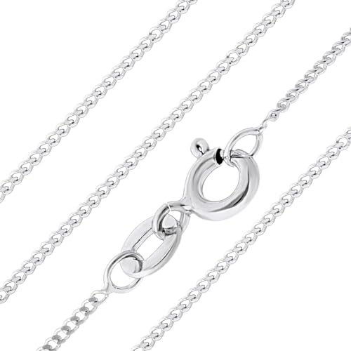 Aeon 925 Sterling Silver Necklace - 1mm Diamond Cut Curb Chain Necklace | 26 Chain | Polishing Cloth & Pouch Bag Included