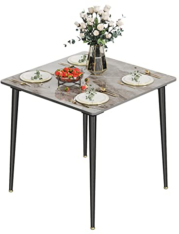 FATIVO Esstisch Kleiner Küchentisch Marmor für 2 Personen, Esszimmertisch einfach Wohnzimmer Esstisch Grau Hochglanz Tische für Esszimmer Restaurant Metall Tischbeine 80×80 cm Skandinavisch