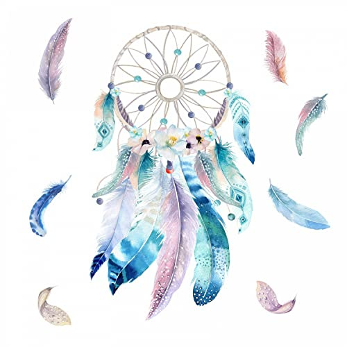 nikima Schönes für Kinder 228 Wandtattoo Traumfänger blau mit Federn Pastell Aquarell Größe 1250 x 700 mm - in 6 Größen - Kinderzimmer Sticker Wandaufkleber Wandsticker Wanddeko Wandbild