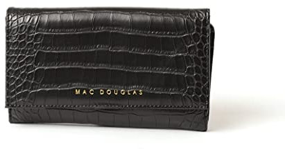Mac Douglas - Portefeuille Compagnon en Effet Croco Noir - Le Gondole de la Collection Meryl - Taille U : 20 x 13 x 2,5 cm - Pratique avec Ses Nombreuses Fentes à Cartes et Poches Multifonctions
