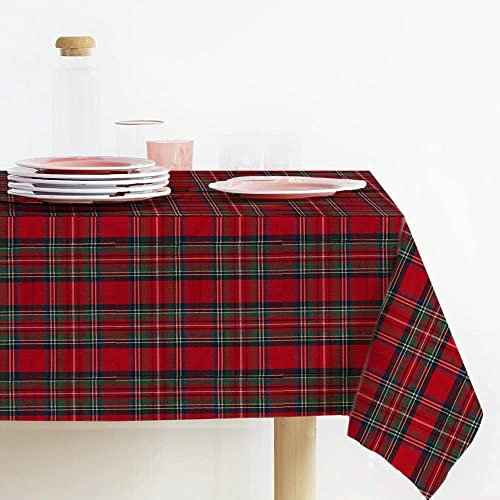 Lovely Home Nappe de Noël rectangulaire en tissu teint fil Lurex Tartan fabriquée en Italie, nappe de Noël fabriquée en Italie, motif écossais (140 x 300 cm, rouge)