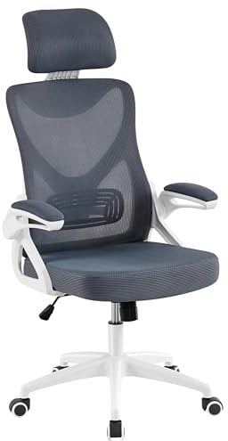 Yaheetech Computer Desk Chair Home Office Chair Ergonomic Swivel Chair with Arms and Height Adjustable Back Support for Home Study or Manager Work White/Grey